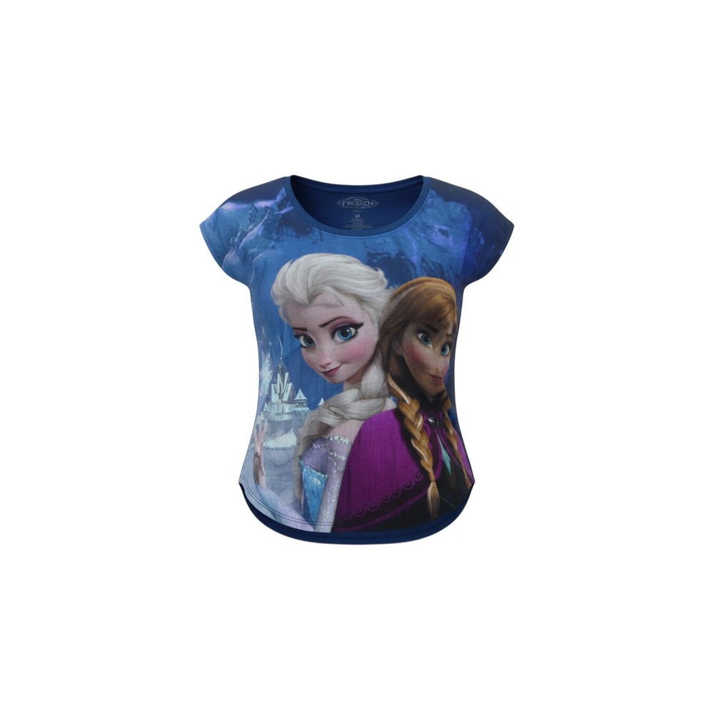 Disney Frozen Graphic Tee Girls Size M Blue Anna Elsa Short Sleeve Shirt